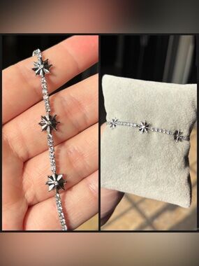 Sterling Silver Starburst CZ Tennis Bracelet - Silver